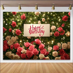 Lofaris Rot Weiß Rosen Blumenwand Happy Birthday Hintergrund Warme Lichter Frauen