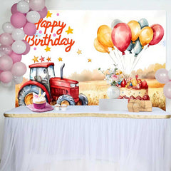 Lofaris Aquarell Roter Traktor Bauernhof Happy Birthday Hintergrund Weizenfeld Junge