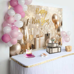 Lofaris Goldener Ballon Champagner Frohes Neues Jahr Hintergrund Geschenkbox Winter