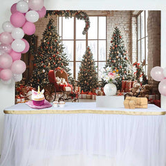 Lofaris Vintage Zimmer Weihnachtsbaum Hintergrund Teddybär Kutsche Winter Feiertag