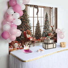 Lofaris Vintage Zimmer Weihnachtsbaum Hintergrund Teddybär Kutsche Winter Feiertag