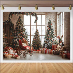 Lofaris Vintage Zimmer Weihnachtsbaum Hintergrund Teddybär Kutsche Winter Feiertag