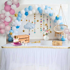 Lofaris 1. Geburtstag Cake Smash Hintergrund Blau Ballonbogen Hängende Perlen Sterne Junge