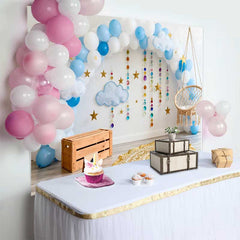 Lofaris 1. Geburtstag Cake Smash Hintergrund Blau Ballonbogen Hängende Perlen Sterne Junge