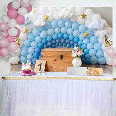 Lofaris 1. Geburtstag Fotohintergrund Blau Weiß Ballonwand Sterne Wolken Cake Smash