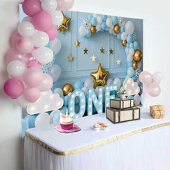 Lofaris Ein Jahr Alt Geburtstag Hintergrund Blauer Ballonbogen Leuchtschild EINS Sterne