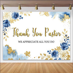 Lofaris Danke Pastor Hintergrund Blaue Blumen Gold Glitzer Wertschätzung Kirche Deko