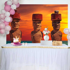 Lofaris Osterinsel Moai Statuen Sonnenuntergang Landschaft Hintergrund Antike Fotografie