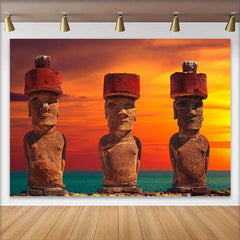 Lofaris Osterinsel Moai Statuen Sonnenuntergang Landschaft Hintergrund Antike Fotografie