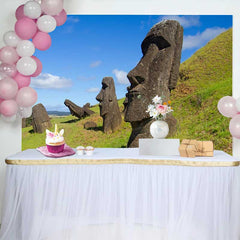 Lofaris Osterinsel Moai Statuen Grasiger Hügel Hintergrund Antike Relikte Natur Landschaft