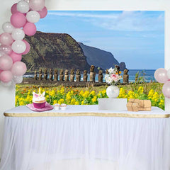Lofaris Reihe von Moai Statuen Ozean Küste Landschaft Hintergrund Osterinsel Historisch