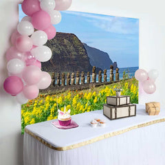 Lofaris Reihe von Moai Statuen Ozean Küste Landschaft Hintergrund Osterinsel Historisch