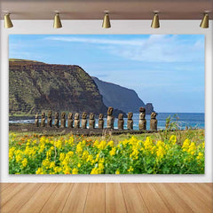 Lofaris Reihe von Moai Statuen Ozean Küste Landschaft Hintergrund Osterinsel Historisch