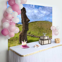 Lofaris Profil Osterinsel Moai Statue Landschaft Hintergrund Antikes Monument Blauer Himmel