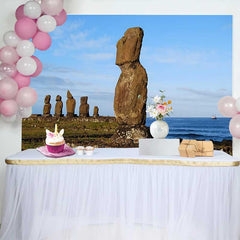 Lofaris Küste Osterinsel Moai Statue Ozean Landschaft Hintergrund Antike Historische Stätte