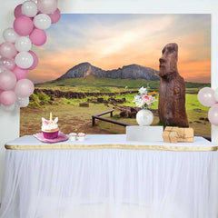 Lofaris Sonnenuntergang Osterinsel Moai Statue Berg Hintergrund Antike Historische Ruinen