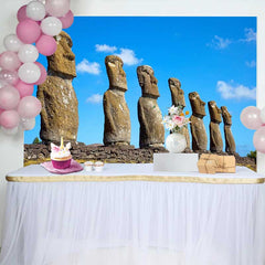 Lofaris Osterinsel Moai Statuen Landschaft Hintergrund Antike Wunder Szenerie Party Deko