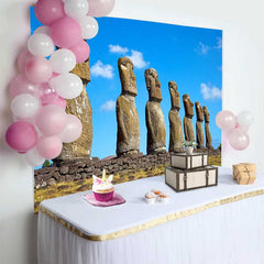 Lofaris Osterinsel Moai Statuen Landschaft Hintergrund Antike Wunder Szenerie Party Deko