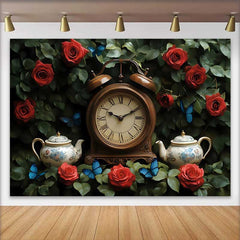 Lofaris Verwunschener Garten Hochzeit Hintergrund Vintage Uhr Rote Rosen Romantisch