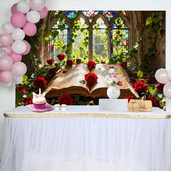 Lofaris Verwunschenes Buntglasfenster Hochzeit Hintergrund Rote Rosen Altes Buch