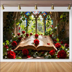 Lofaris Verwunschenes Buntglasfenster Hochzeit Hintergrund Rote Rosen Altes Buch