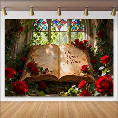 Lofaris Märchenbuch Hochzeit Hintergrund Rote Rosen Buntglasfenster Romantisch