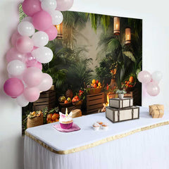 Lofaris Üppiger Grüner Dschungel Geburtstag Cake Smash Hintergrund Lagerfeuer