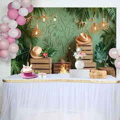 Lofaris Üppiges Tropisches Grün Geburtstag Cake Smash Hintergrund Boho Dschungel