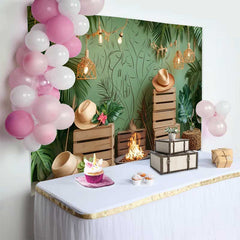 Lofaris Üppiges Tropisches Grün Geburtstag Cake Smash Hintergrund Boho Dschungel