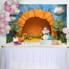 Lofaris Süße Cartoon Dinosaurier Höhle Geburtstag Cake Smash Hintergrund Dschungel