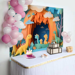 Lofaris Bunter Papierschnitt Stil Süßer Dinosaurier Dschungel Geburtstag Hintergrund
