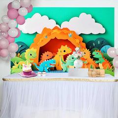 Lofaris Lebendiger Cartoon Dinosaurier Geburtstag Cake Smash Hintergrund Prähistorisch