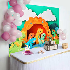 Lofaris Lebendiger Cartoon Dinosaurier Geburtstag Cake Smash Hintergrund Prähistorisch