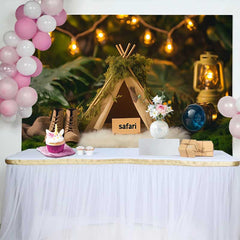 Lofaris Gemütliche Wald Safari Geburtstag Hintergrund Bemoostes Tipi Laterne Stiefel