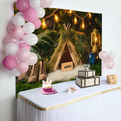 Lofaris Gemütliche Wald Safari Geburtstag Hintergrund Bemoostes Tipi Laterne Stiefel