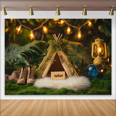 Lofaris Gemütliche Wald Safari Geburtstag Hintergrund Bemoostes Tipi Laterne Stiefel