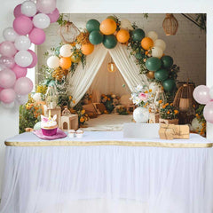 Lofaris Grün Orange Ballon Geburtstag Hintergrund Rustikales Zelt Blumen Requisite