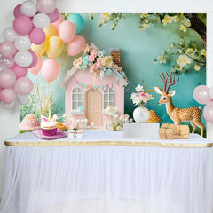 Lofaris Pastell Wald Feenhaus Geburtstag Cake Smash Hintergrund Babyparty Fotobox