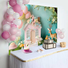 Lofaris Pastell Wald Feenhaus Geburtstag Cake Smash Hintergrund Babyparty Fotobox