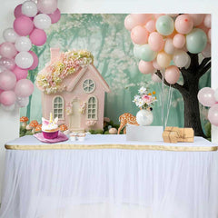 Lofaris Pinkes Feenhaus Reh Geburtstag Hintergrund Pastell Ballons Wald Party Deko