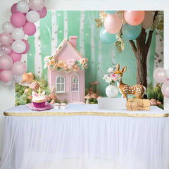 Lofaris Wunderliches Wald Pink Blumenhaus Reh Geburtstag Hintergrund Babyparty Deko