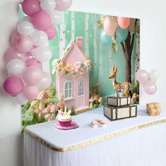 Lofaris Wunderliches Wald Pink Blumenhaus Reh Geburtstag Hintergrund Babyparty Deko