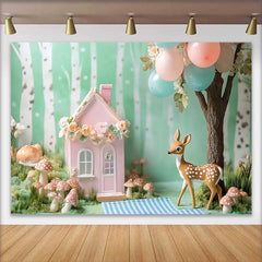 Lofaris Wunderliches Wald Pink Blumenhaus Reh Geburtstag Hintergrund Babyparty Deko