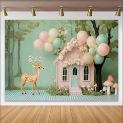 Lofaris Wunderliches Wald Feenhaus Reh Geburtstag Hintergrund Pastell Ballons Deko