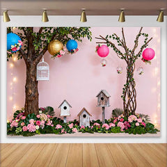 Lofaris Pinker Verwunschener Garten Frühling Hintergrund Üppige Blumen Babyparty