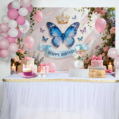 Lofaris Pastell Pink Blau Schmetterling Geburtstag Hintergrund Goldene Krone Blumen
