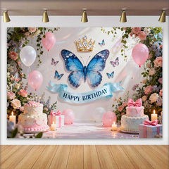 Lofaris Pastell Pink Blau Schmetterling Geburtstag Hintergrund Goldene Krone Blumen