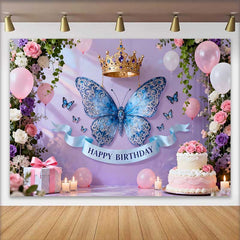 Lofaris Eleganter Blauer Schmetterling Goldene Krone Geburtstag Hintergrund Prinzessin