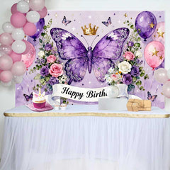 Lofaris Magischer Lila Schmetterling Krone Geburtstag Hintergrund Pinke Ballons Blumen