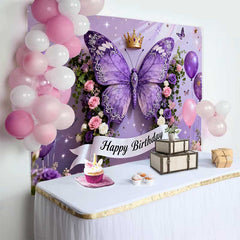 Lofaris Eleganter Lila Schmetterling Geburtstag Hintergrund Goldene Krone Blumen Deko